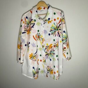 NorthStyle XL Women's Abstract Floral Polka Dot Button Up Shirt Multi Color